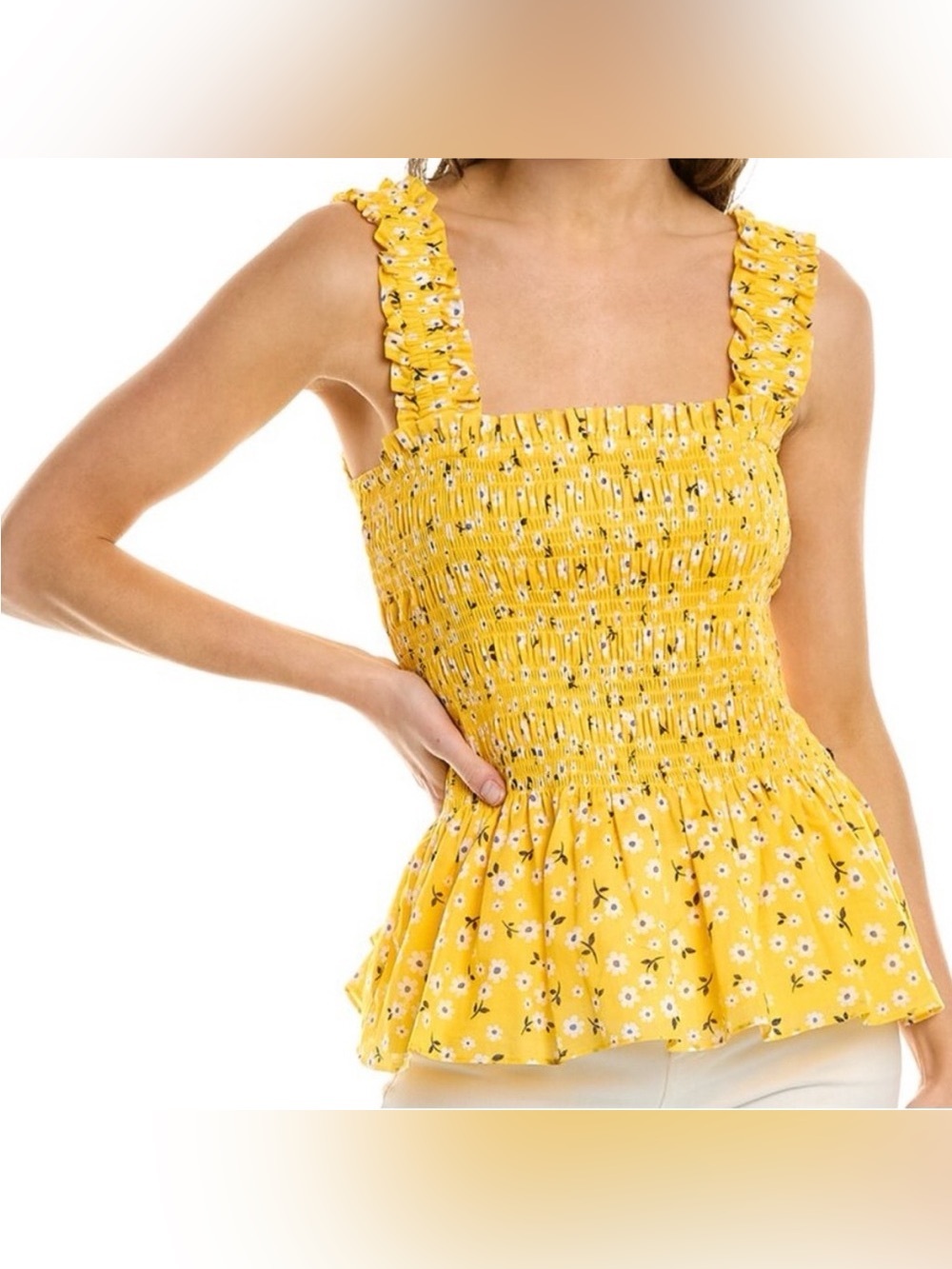 Kate Spade New York Fleurette Toss Smocked Yellow Top, Size Small